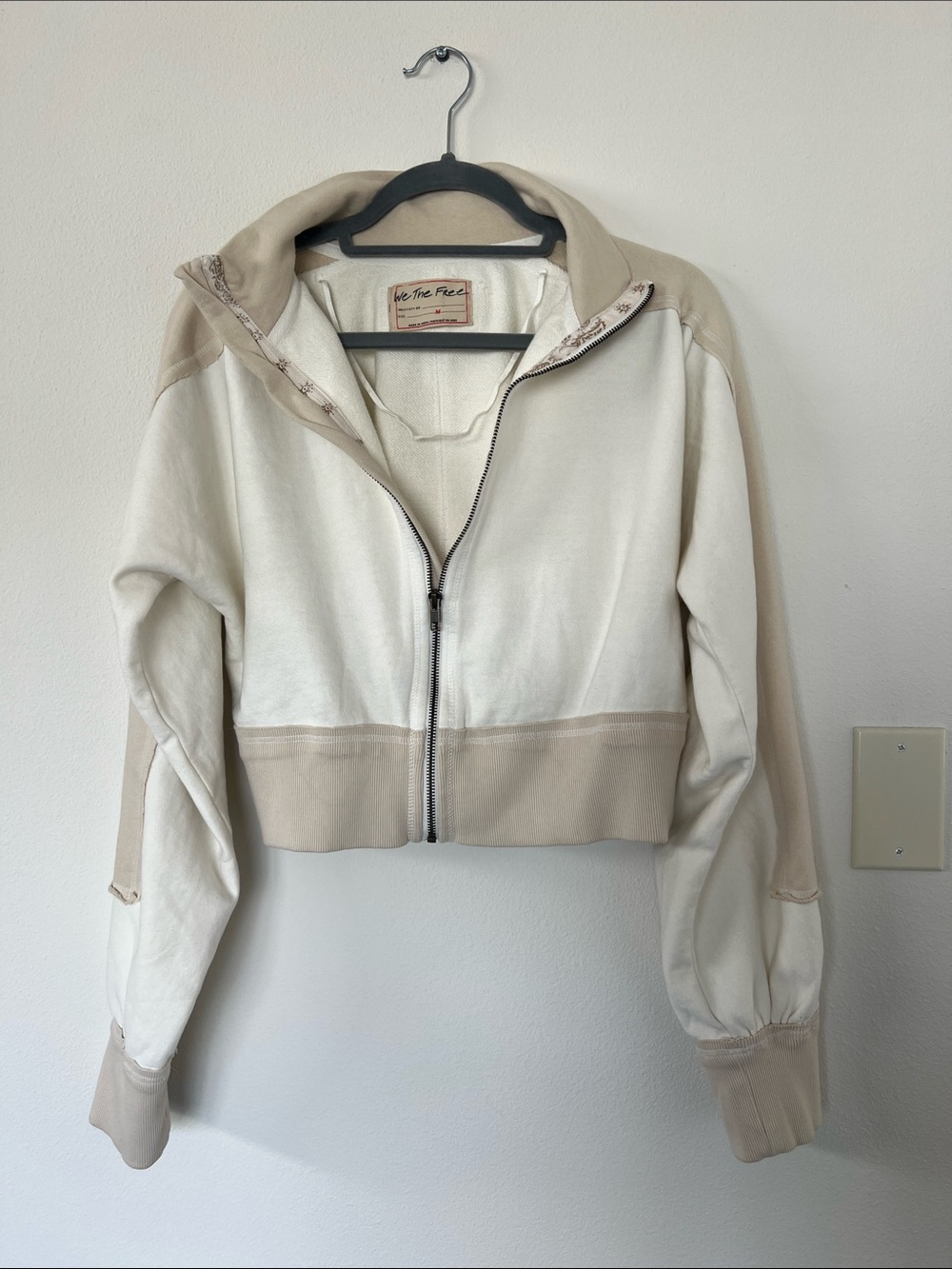 We The Free Cream & Tan Cropped Zip Jacket